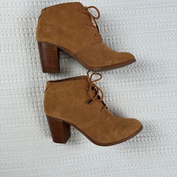Toms Lunata Boots Lace Up Heeled Ankle Booties Suede Tan 6.5 Neutral Boho - Picture 6 of 13